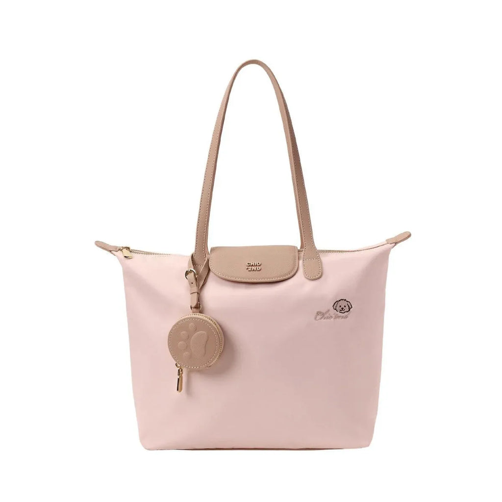 Beige Oxford cloth large capacity tote bag with shoulder strap showing horizontal square shape and sandwich pocket