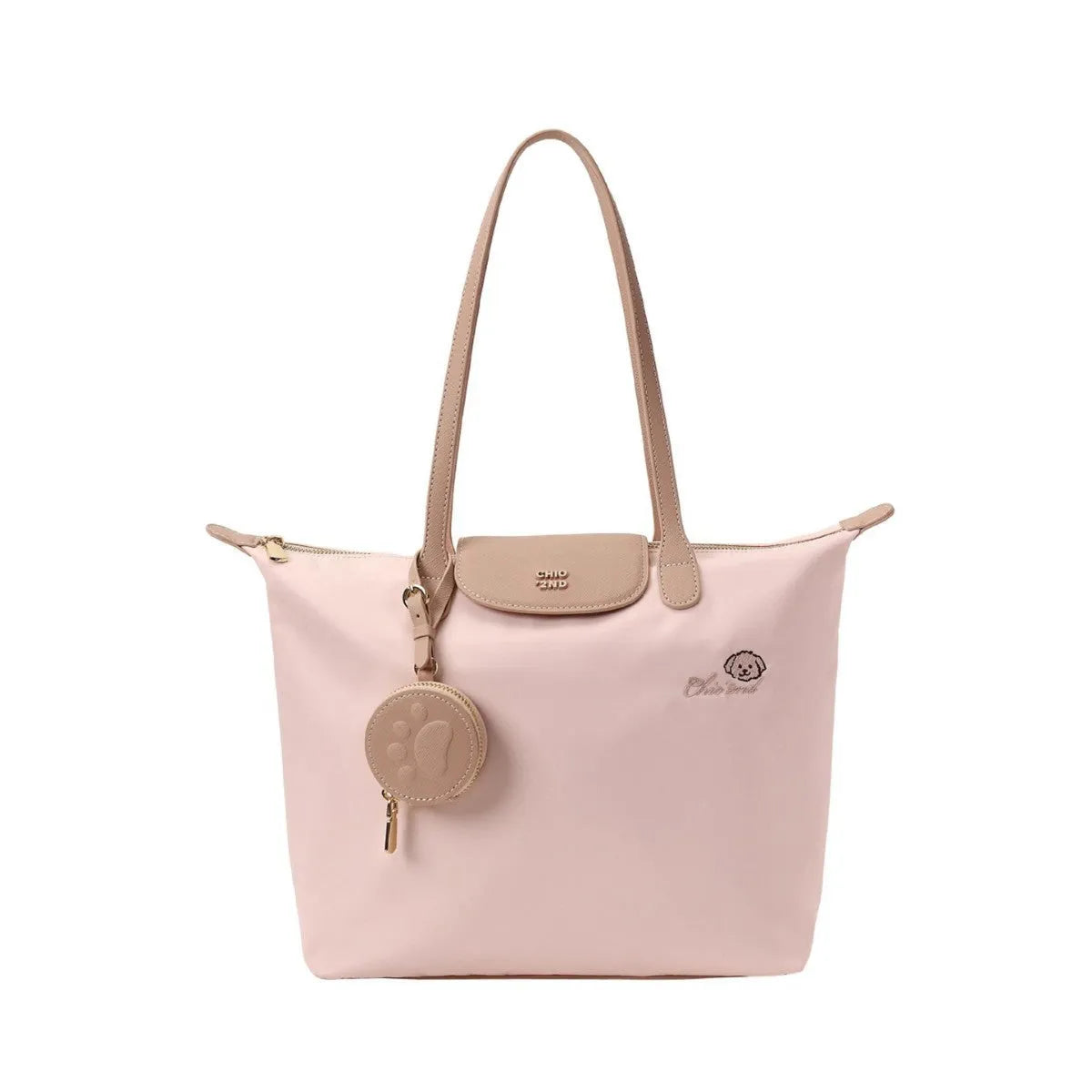Beige Oxford cloth large capacity tote bag with shoulder strap showing horizontal square shape and sandwich pocket