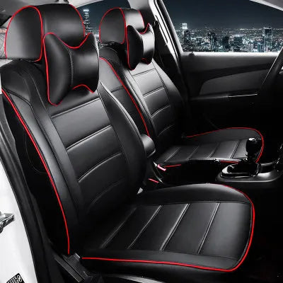 Cow leather car seat cover in beige and black with red line colour options