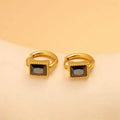 Geometric stainless steel earrings with square zircon and round ring elements in three colour options
