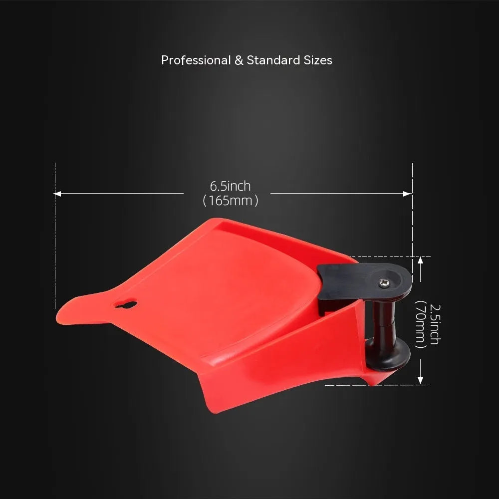 Four bright red triangular plastic parking blocks for car tyres