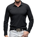 Men's polo collar long sleeve cotton t-shirt in American retro style, shown in army green colour.