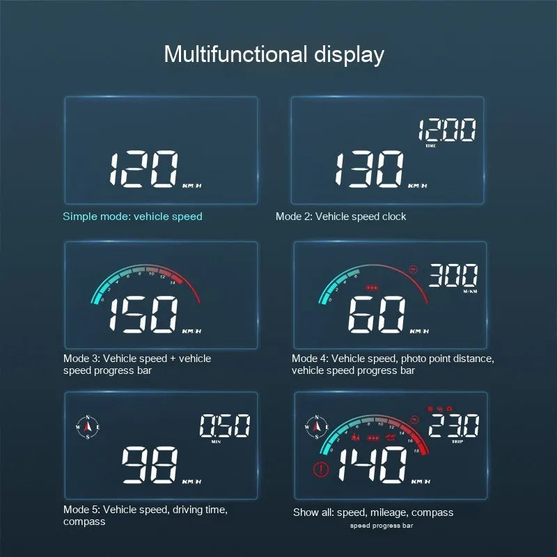 Black universal head-up display car GPS speed compass projector with USB connection