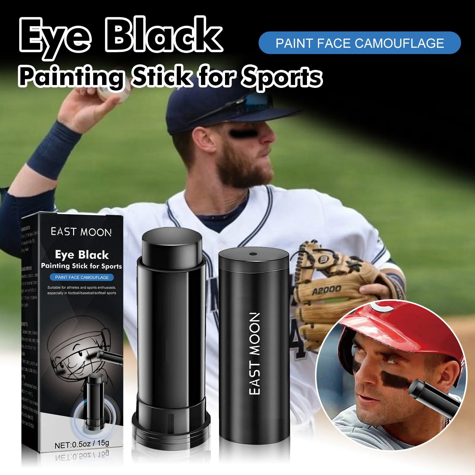 15g sports eye black paint stick in 8.6cm case for baseball and athletic use