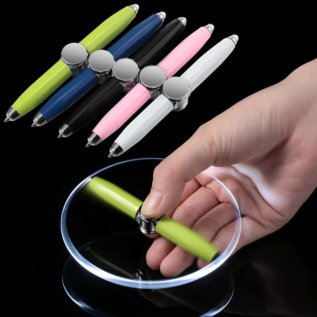 Metal gyro ballpoint pen with LED spinner top in various ink colour options