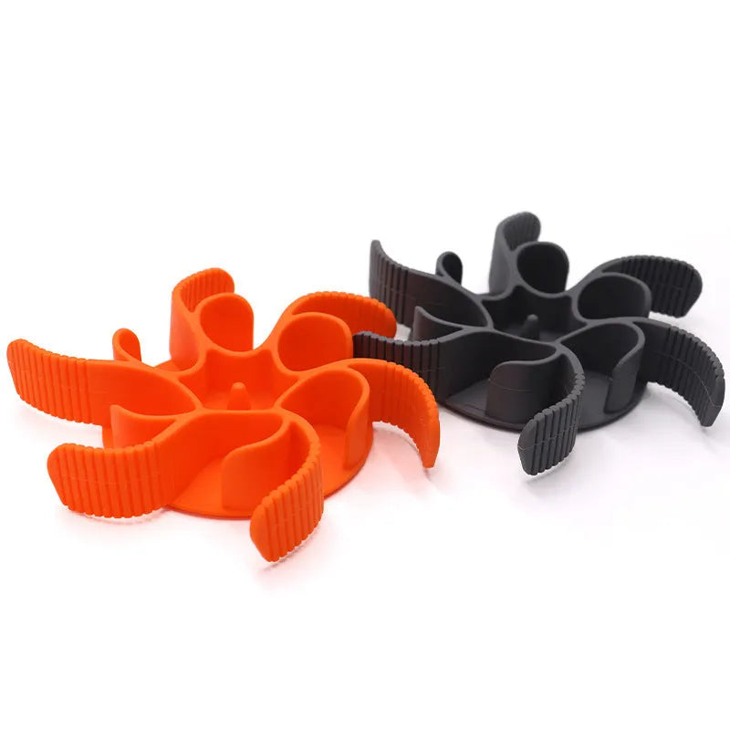 Red silicone dog slow feeder insert with spiral design and suction cups for bowl.