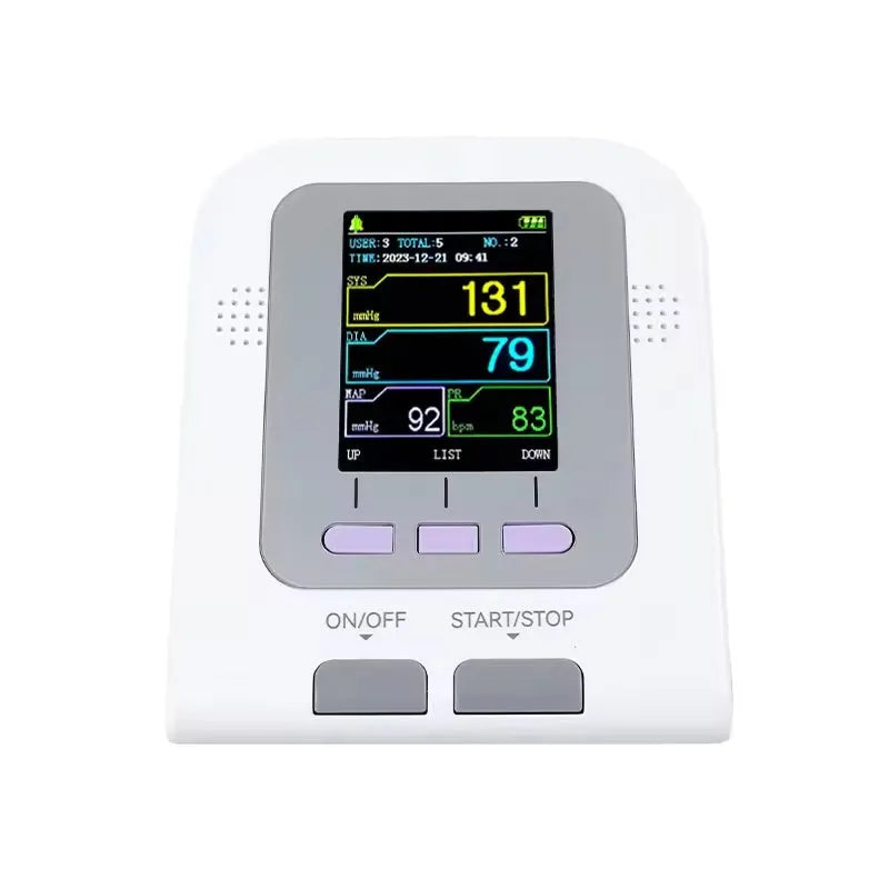 CONTEC08A veterinary digital blood pressure monitor with colour screen and three cuff sizes on a table