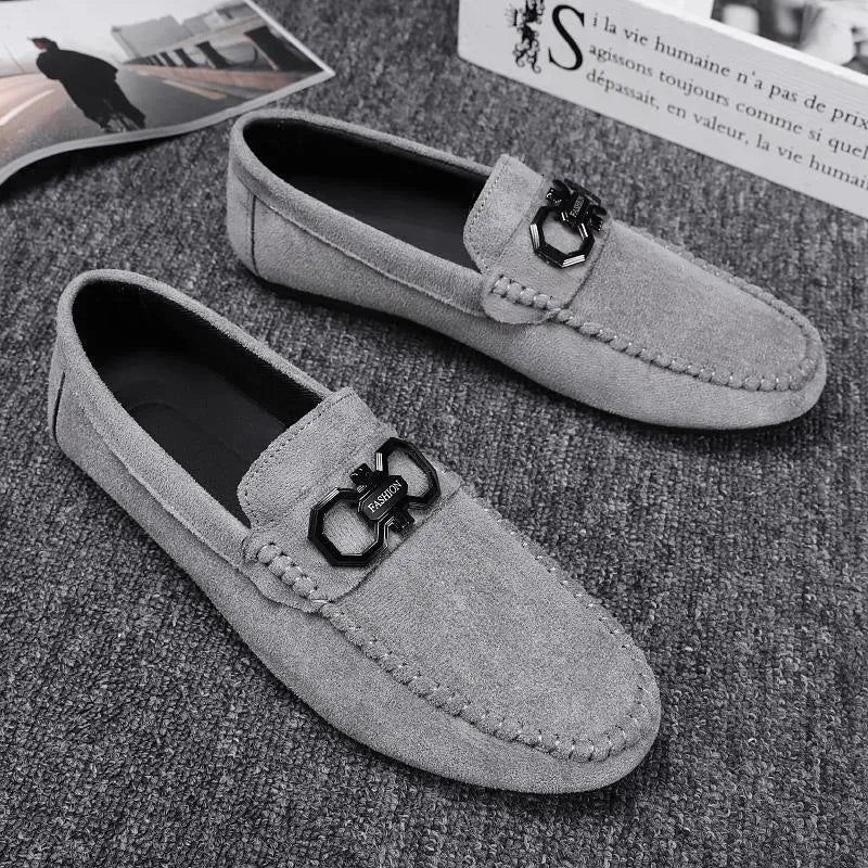 Men's black and grey suede casual shoes with rubber sole for summer wear