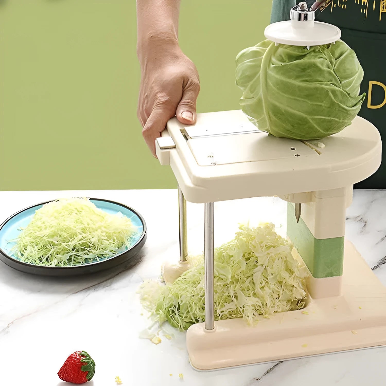 Beige household vegetable slicer chopper with stainless steel blades for potatoes and healthy meal prep