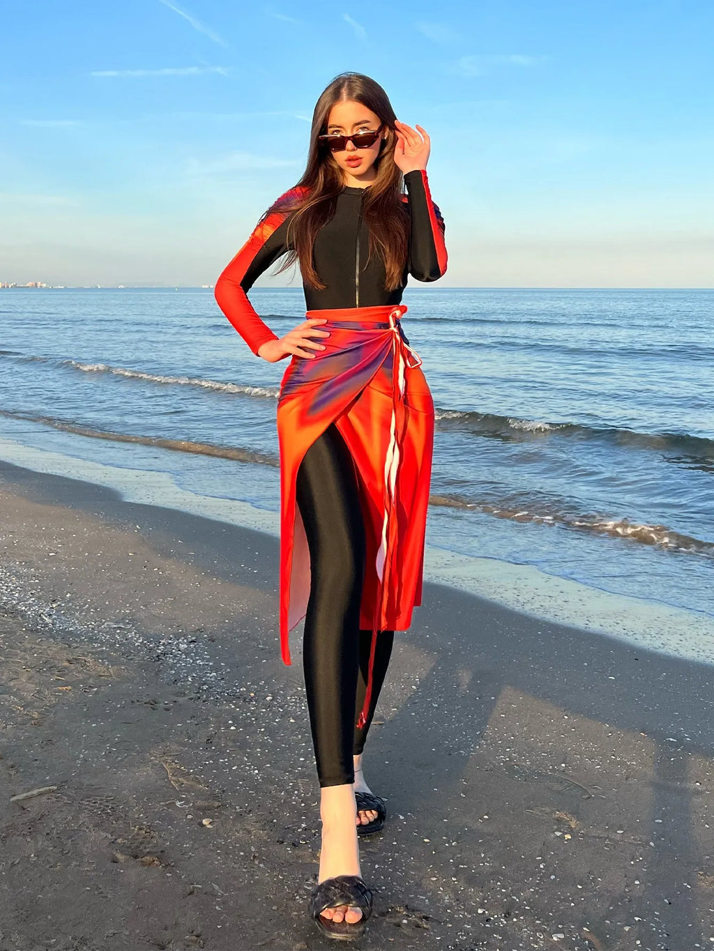 Women's conservative polyester bikini three-piece set in colour 427