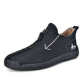 Men's black zip-up casual Martin boots with round toe and hand-stitched rubber sole