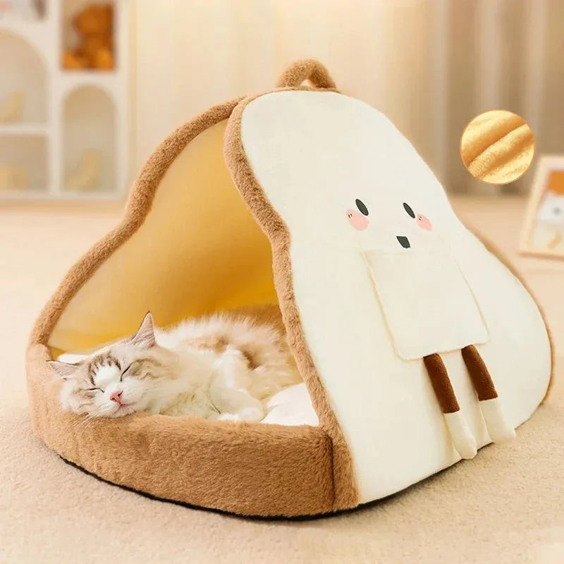 Green winter cat tent for pets with a soft blanket inside, shown in a medium size.