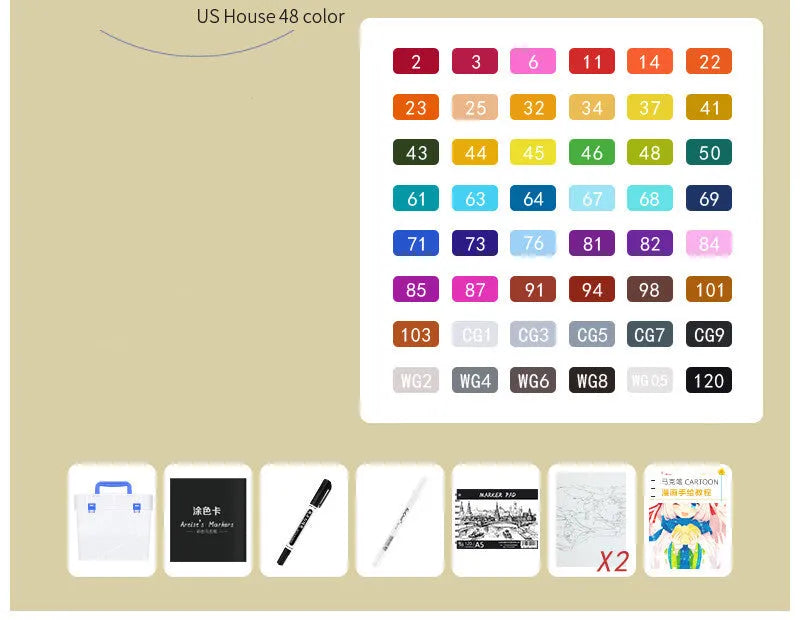48-colour oily soft-tip marker set with square rod construction for student hand-painted design projects