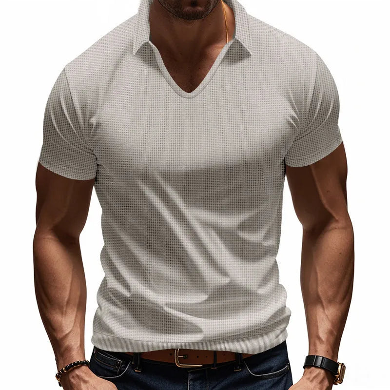 Men's cotton blend V-neck T-shirt in loose fit with short sleeves for summer casual wear