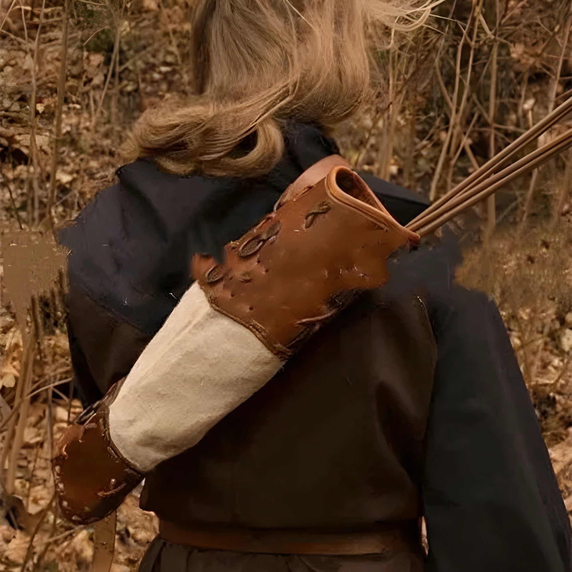 Warrior hand woven PU skin spliced quiver in brown with stitching pattern for archery