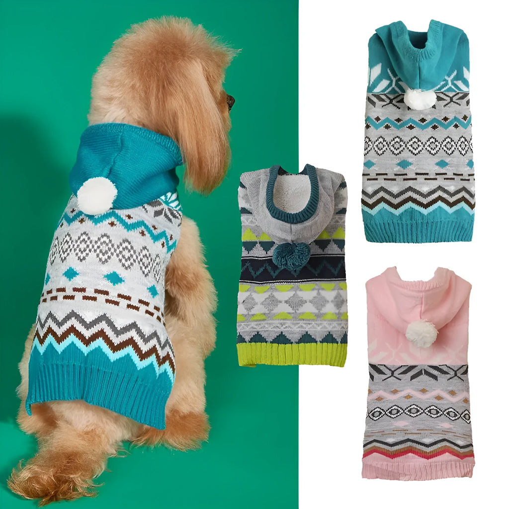 Green diamond pattern acrylic pet sweater for dogs on white background