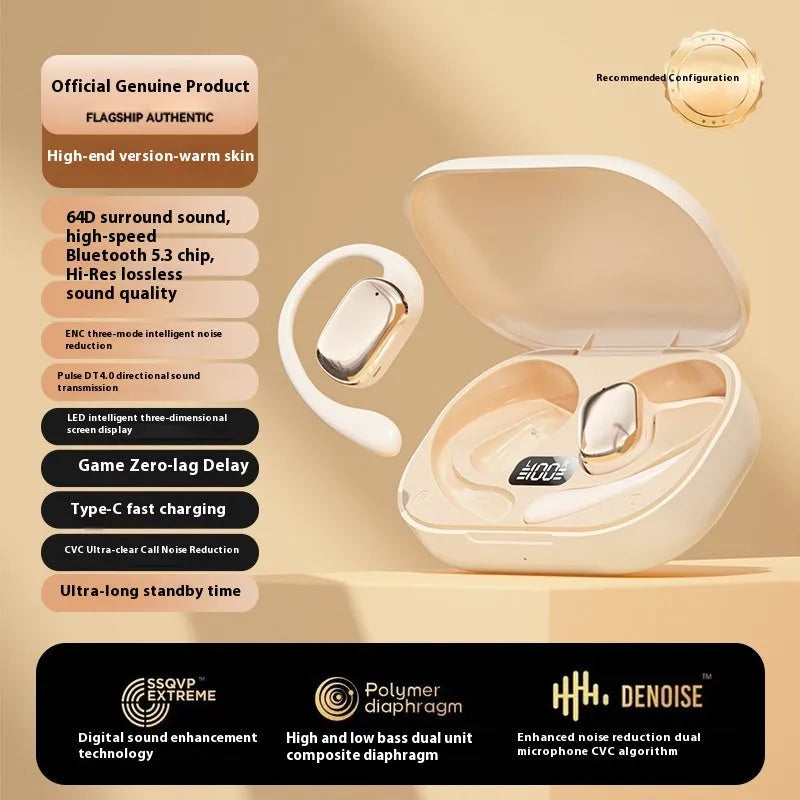 Wireless ear-mounted headphones with digital display screen in black colour