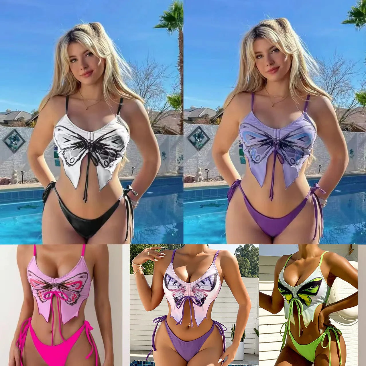 Women's bow ins style split bikini swimsuit in polyester fabric for swimming and fitness
