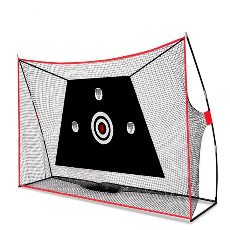 Golf training net with swing wedge on 30x60 cm straw mat including practice balls and accessories