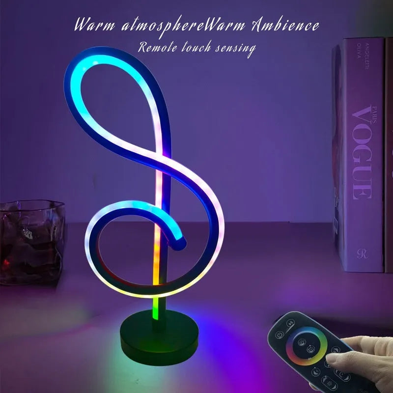 Black musical note-shaped Bluetooth remote control night light with RGB LED panel