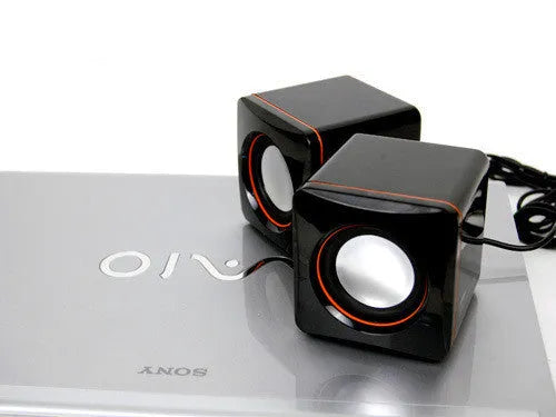 Black square USB-powered 2.0 small computer speaker for desktop audio enhancement