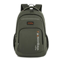 Nylon fashion backpack in black showing double shoulder straps and multiple zippered compartments.