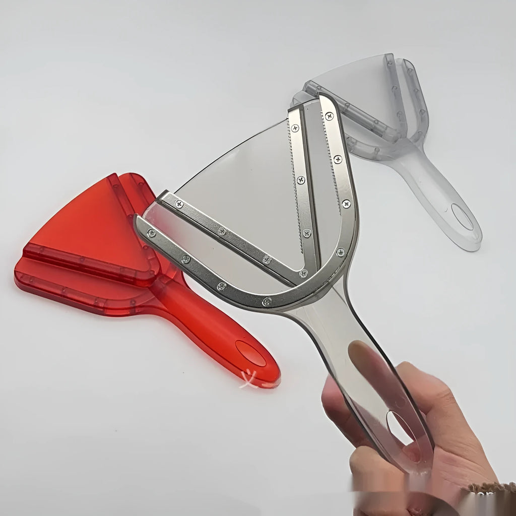 Adjustable telescopic can and bottle opener tool in red plastic on a white background.
