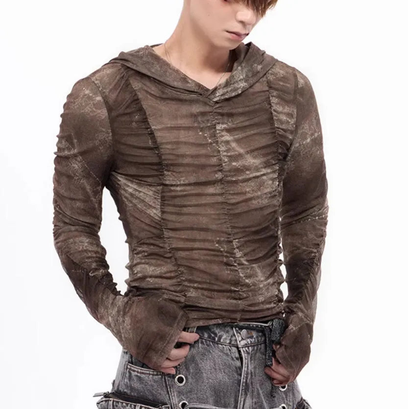 Boys' lightweight ice silk printing pleating inner wear shirt in pictured colour on hanger.