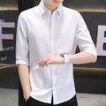 Men's slim-fit half-sleeve shirt in linen and silk blend, shown in a solid colour with a non-iron finish.
