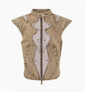Men's Korean style cotton denim pleated vest with water wash finish in picture colour