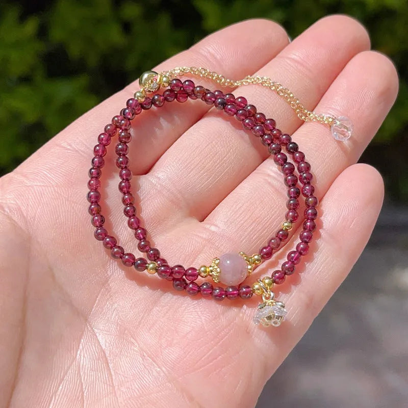 Handcrafted natural garnet double ring bracelet for women in H311 colour