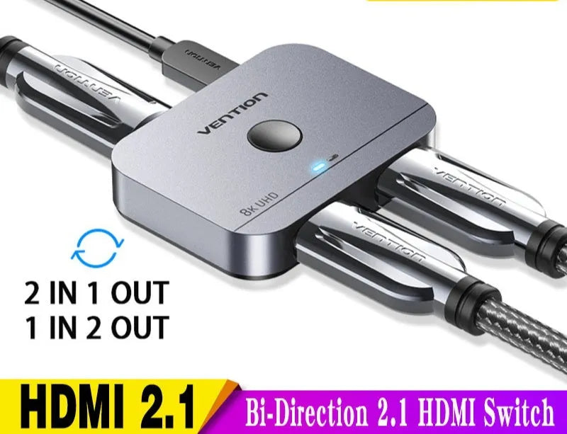 Grey alloy computer audio video converter for HD television connections with cable separator design