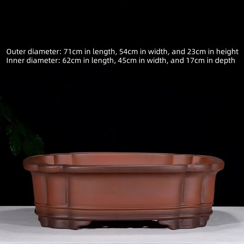 Large rectangular purple clay flowerpot with antique finish and traditional Chinese design