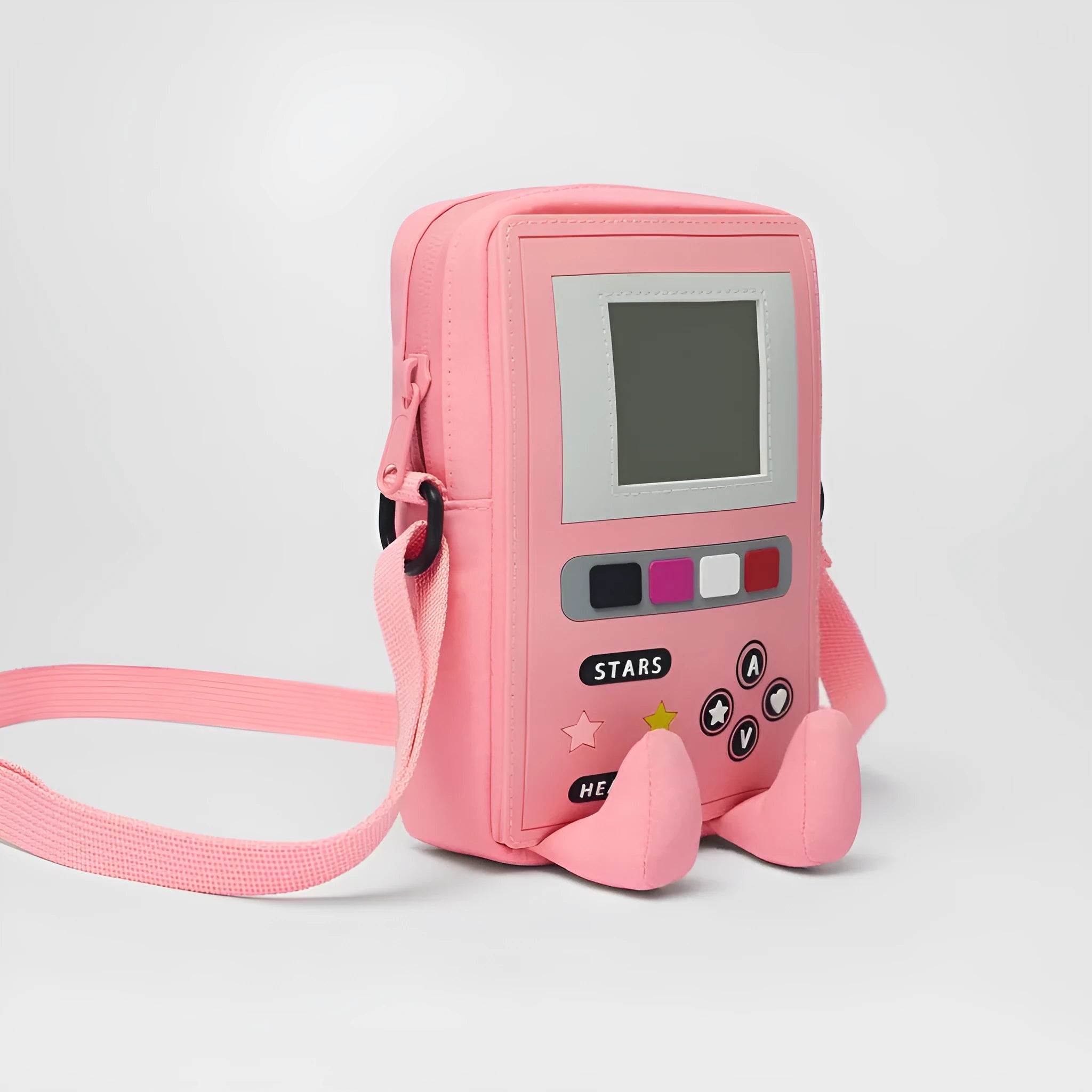 Small messenger bag in dark pink made from Oxford cloth with zipper closure and stitching detail