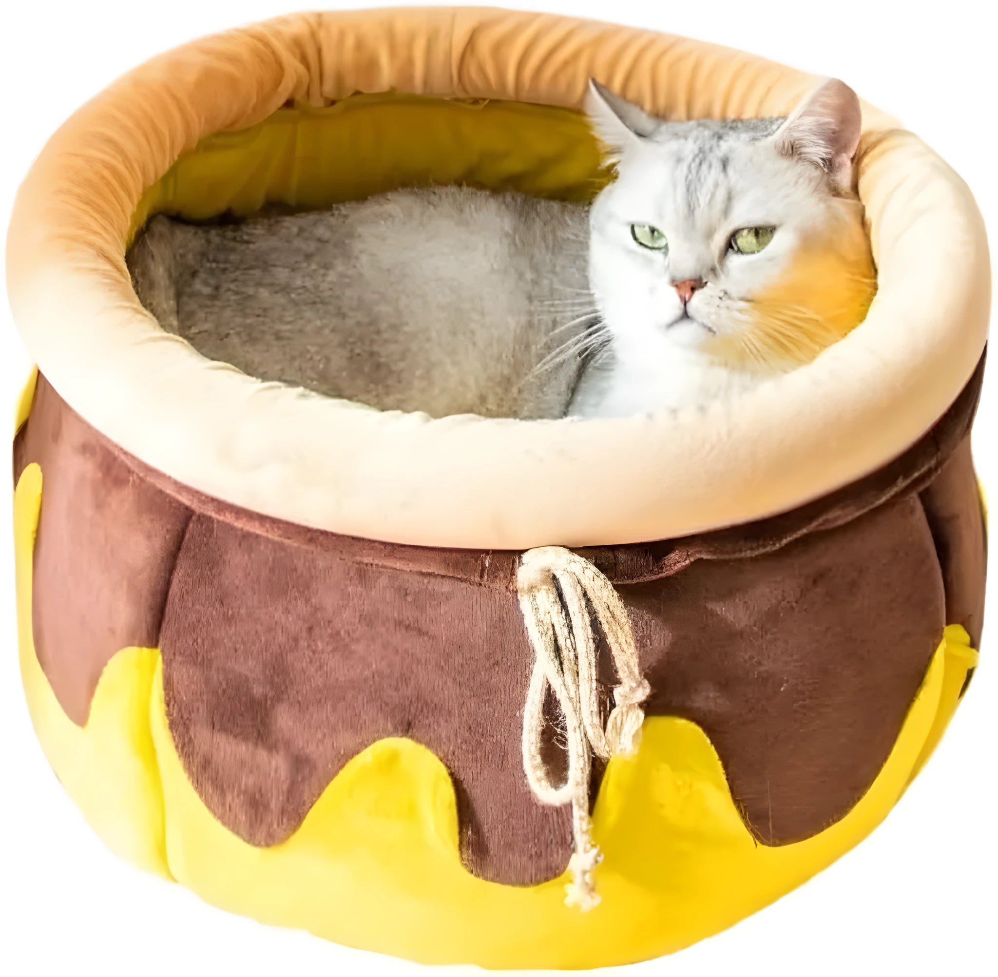Pink honey pot shaped cat sofa bed with a soft fabric texture and a removable inner cushion.