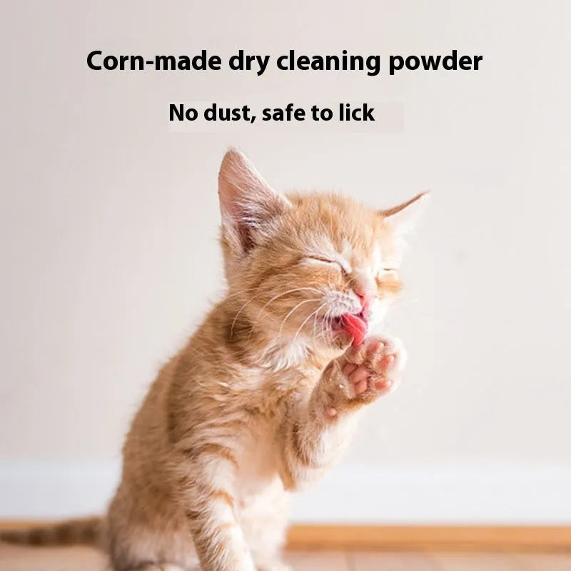 260g bottle of dog dry cleaning powder in Rose, Seville Orange, or Menthol scent for waterless bathing.