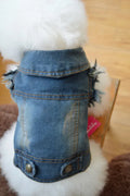 Retro scratch pattern denim dog vest in dark and light wash colours for autumn winter wear