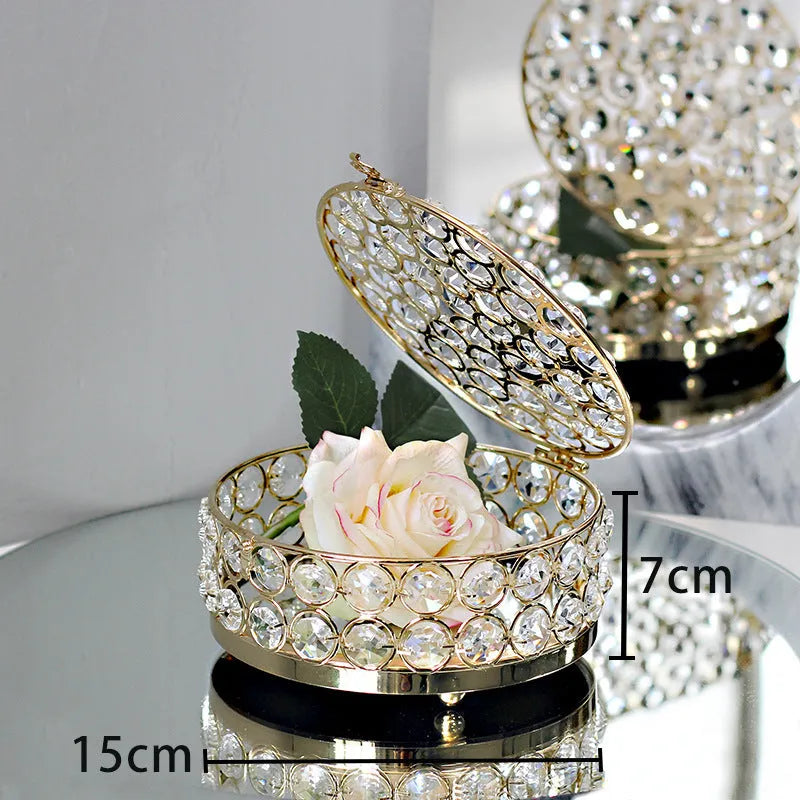 Transparent crystal glass jewelry storage box with a French gold metal frame