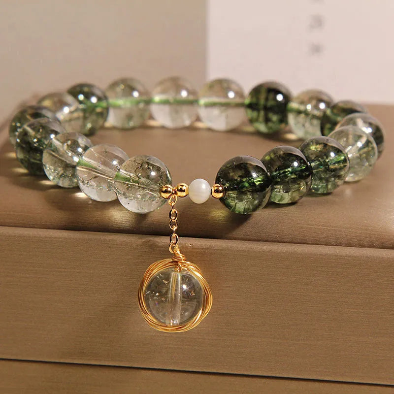 Natural chorite crystal bracelet with green phantom quartz winding transfer beads for women