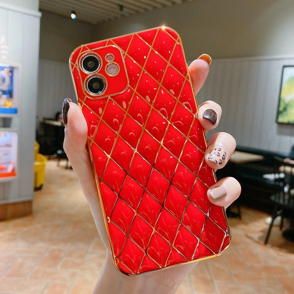 Electroplated diamond pattern TPU phone case for iPhone in multiple colours