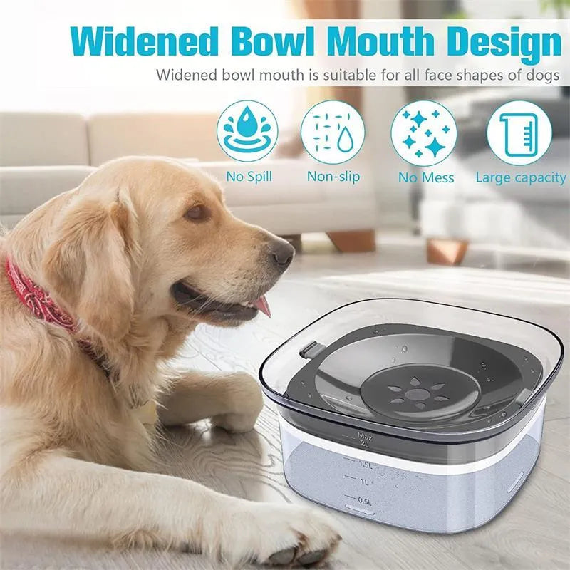 Transparent large capacity dog water bowl with floating disk and anti-spill design
