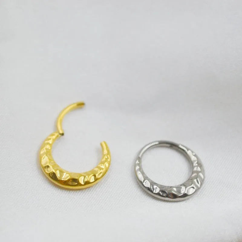 Titanium alloy concave-convex carved nose ring in silver or gold colour, 1.2mm thickness