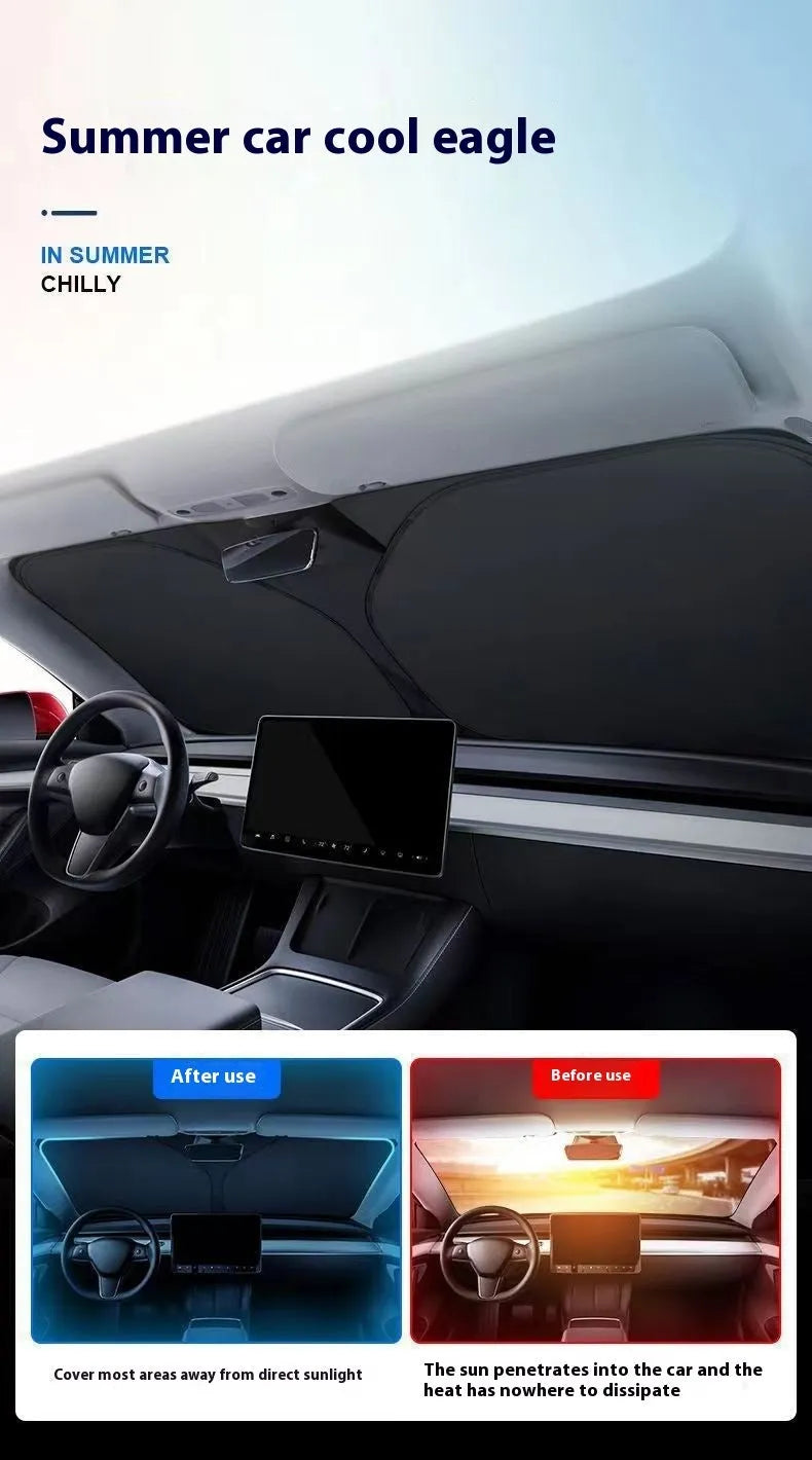 Aluminium foil car sunshade showing titanium silver colour, folded concertina-style.