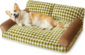 Checkered pet couch bed for cats and small dogs with a non-slip bottom, shown in three available sizes.