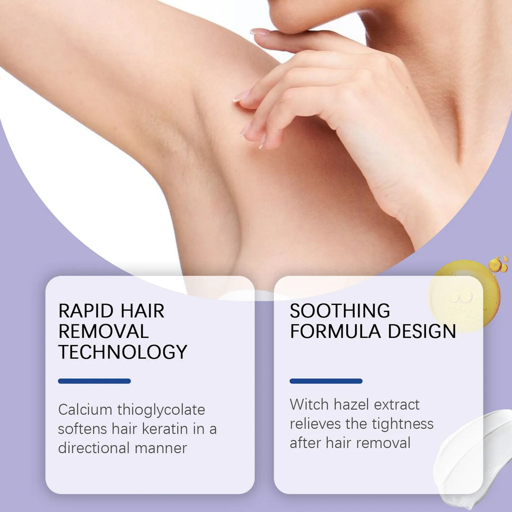 100g tube of moisturising hair removal cream with glycerin and witch hazel extract.