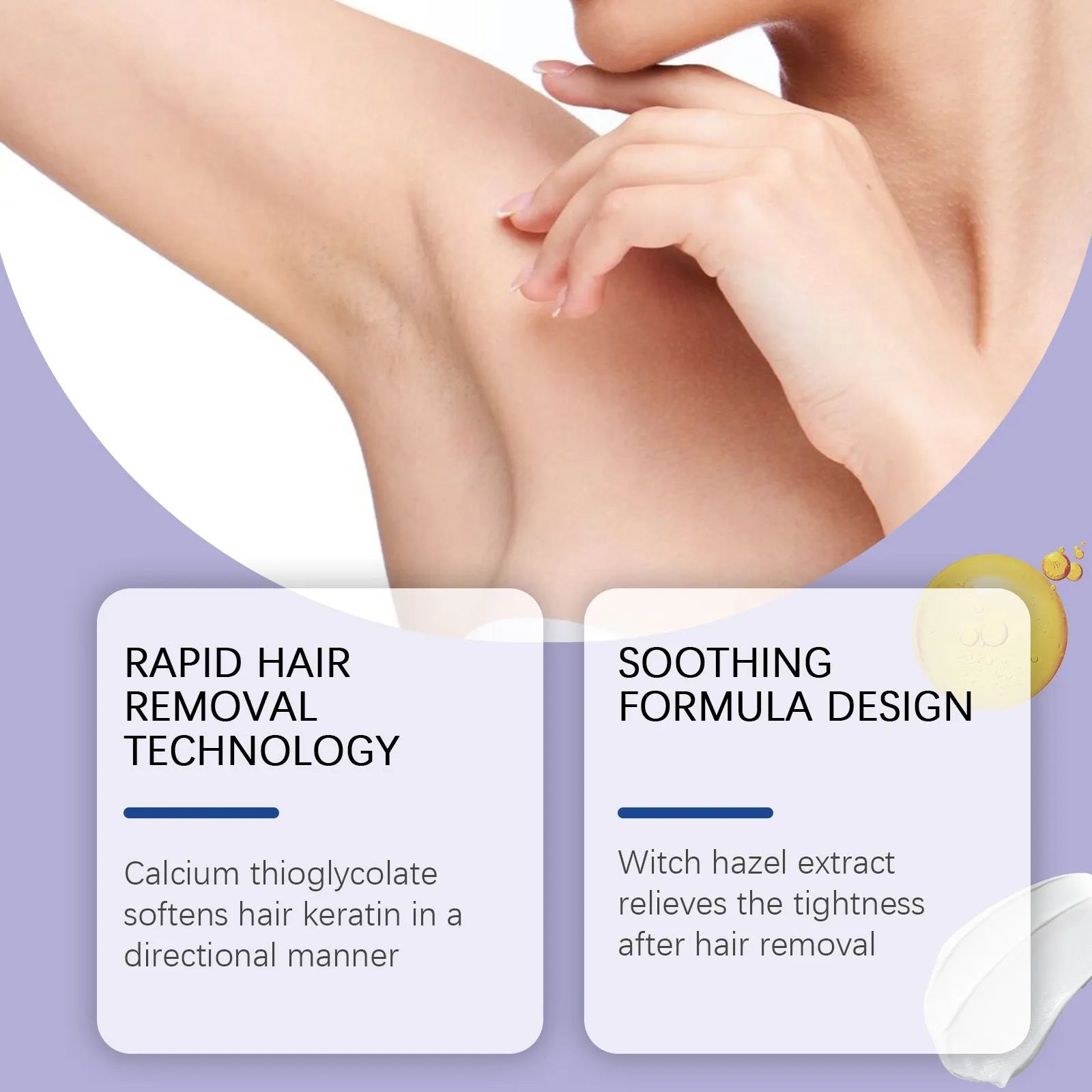 100g tube of moisturising hair removal cream with glycerin and witch hazel extract.