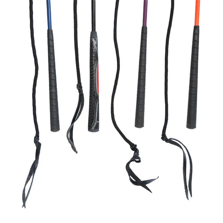Advanced equestrian training whip with nylon fibreglass construction showing random colour selection