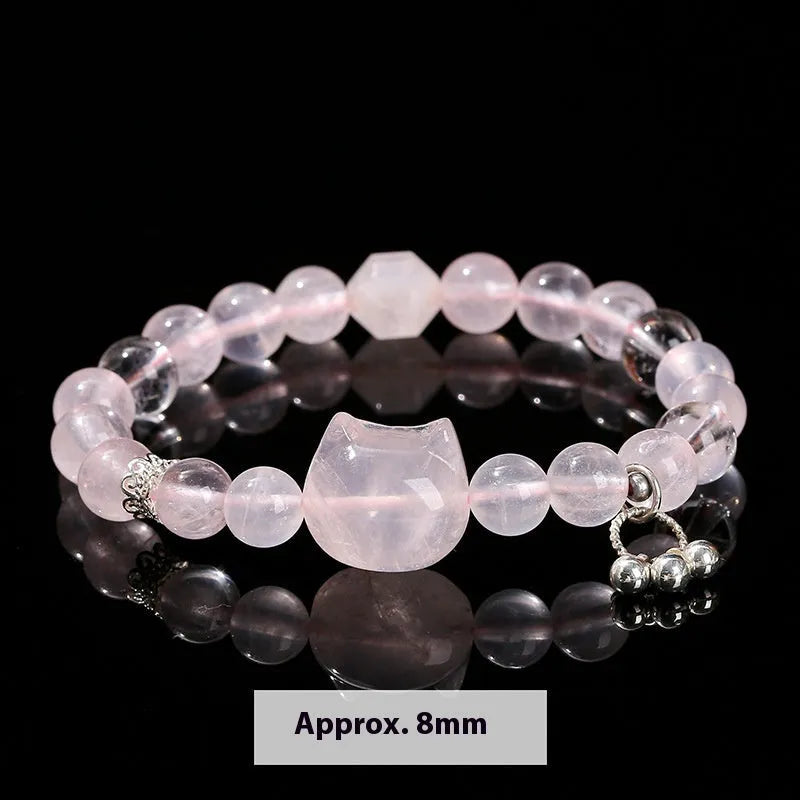 Women's star crystal cat head bracelet with natural pink crystal and geometric round sweet style design
