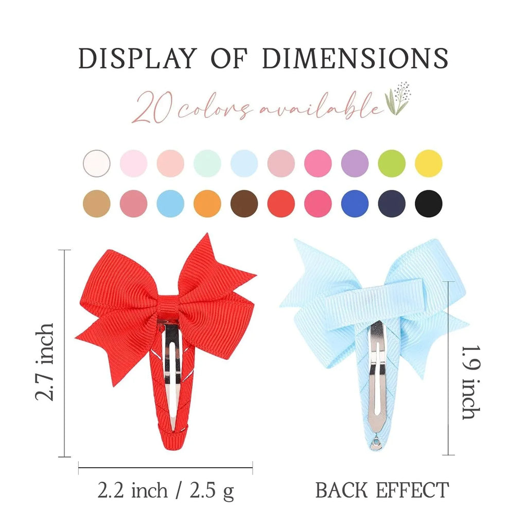 40-piece set of solid-colour grosgrain ribbon baby hair bows with wrapped metal snap clips.