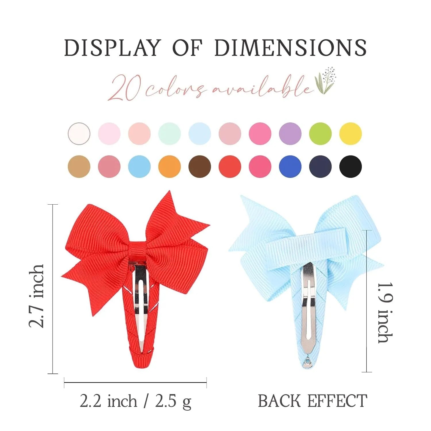 40-piece set of solid-colour grosgrain ribbon baby hair bows with wrapped metal snap clips.